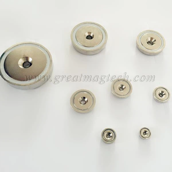 Neodymium magnetic pots with countersunk hole
